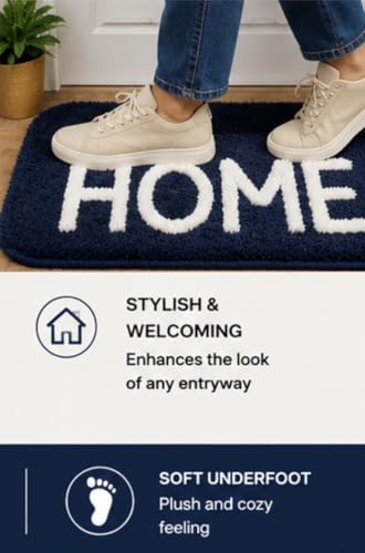Image of Set of 2 Micro Anti Skid Bath Mat for Home Kitchen, Office, Water Absorbent Machine Washable and Quick Dry Luxury Mats for Bathroom, Kitchen, Entrance. (Blue Home)