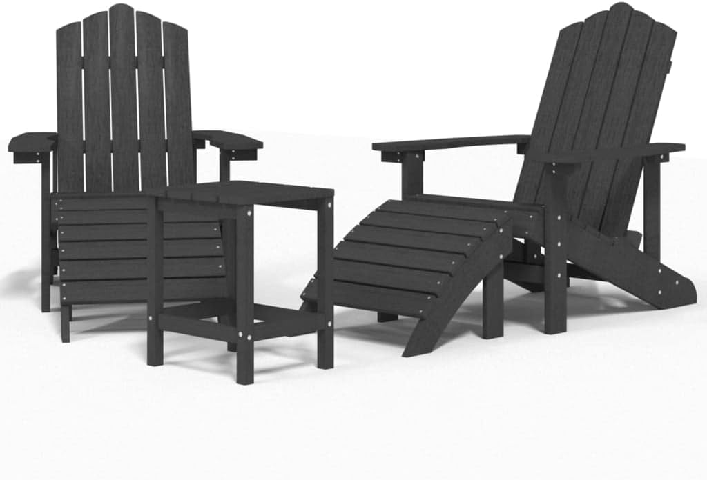 vidaXL Adirondack Chair, Outdoor Adirondack Chair with Footstool and Table, Lawn Chair for Patio Porch Garden Backyard Deck, HDPE Anthracite