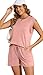 RUBZOOF Two Piece Short Sets for Women Casual Crewneck Cap Sleeve Lounge Sets Fashion Comfy Outfits Sweatsuits Pink XL