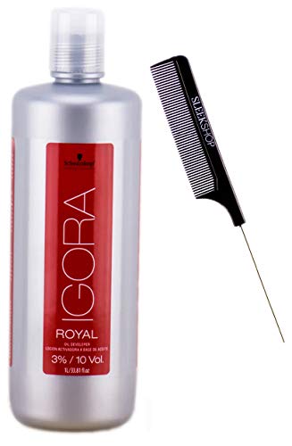 Schwarzköpf IGORA ROYAL Oil Developer for Haircolor Creme Dye (w/Sleek Comb) Hair Color Hydrogen Peroxide Cream Activator (3% / 10 Volume - 33.8 oz LITER / 1000 ml)