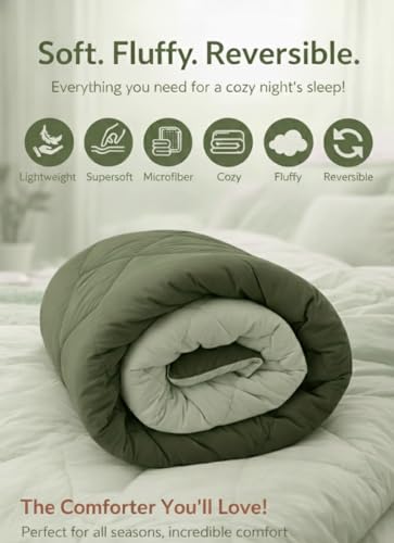 Image of Dual Tone Reversible Ultra-Soft Heavy Glace Cotton AC Comforter Double Bed | 90x100 Inch |Filled with Pure Microfiber | All-Season Premium Comforter (Mist Green)
