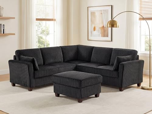 VANOMi Sectional Corner Couch, Corduroy L Shaped Sofa with Storage