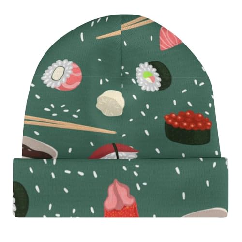 Sushi Pattern Kids Beanie Hat for for Girls Boys Children Cap Winter Knitted Chemo Cancer Headwear Accessories Gifts Decoration Black4