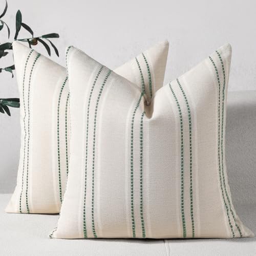 Image of Hckot Spring Throw Pillow Covers 16x16 Set of 2 Green Pillow Covers Farmhouse Decorative Pillows Textured Linen Square Cushion Covers for Sofa Couch Bed Living Room Decor(Dark Green)