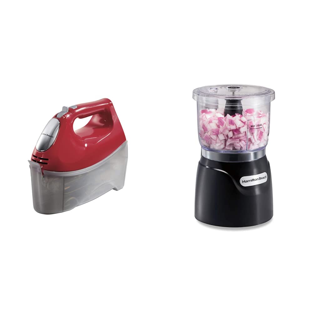 Hamilton Beach 6-Speed Electric Hand Mixer Red Electric Vegetable Chopper Mini Food Processor 3-Cup 350 Watts for Dicing