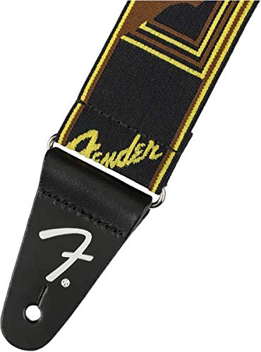 Fender© »Weighless™ » Monogram Sangle pour Guitare et Basse – 5cm de large – Noir/Jaune/Brun - Les Beatles, Paul McCartney, John Lennon, RIngo Starr, George Harrison Fender©"Weighless™" Monogram Sangle pour Guitare et Basse - 5cm de large - Noir/Jaune/Brun – Image 5