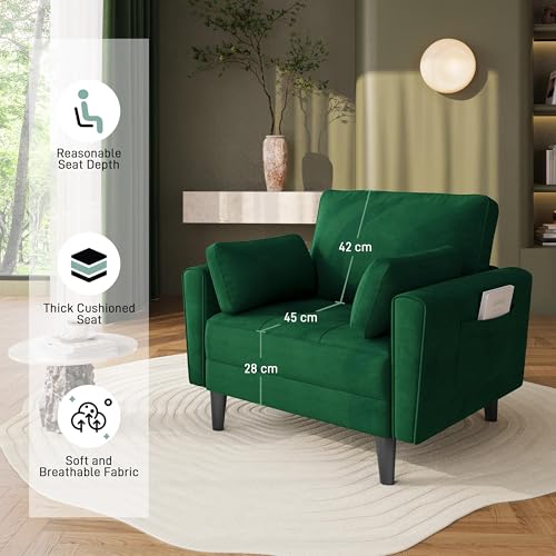 Miniatura 8 de Yaheetech Sofá Individual Sofá Relax Sillon Lectura Tapizada De Tela Para Sala De Estar Salon Y Dormitorio 75 X 85.5 Cm Max Capacidad 136 Kg Verde