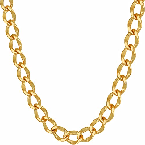 LIFETIME JEWELRY Diamond Cut Curb Link Chain Necklaces for Men & Women 24k Gold Plated (4mm 5.5mm 7mm) (7mm, 30 inches)