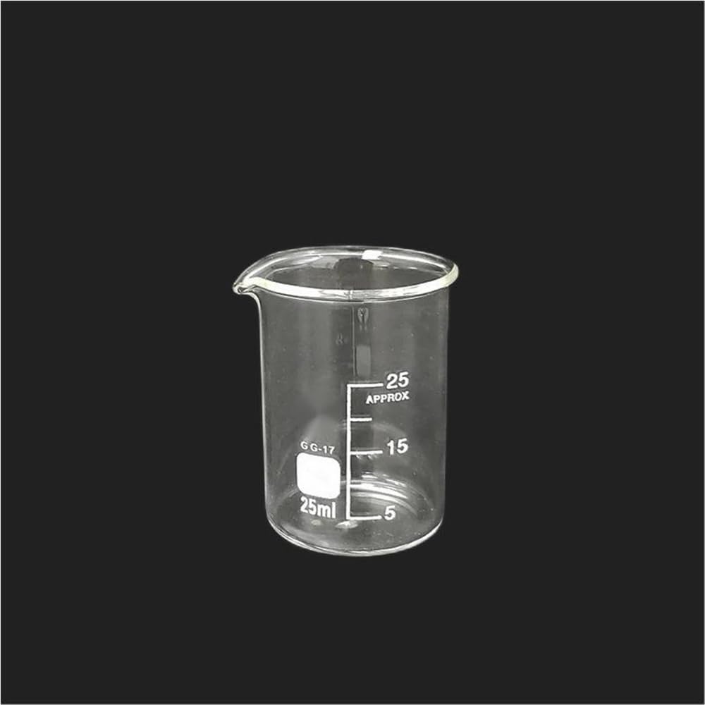 Vaso de precipitados de Vidrio de borosilicato 3.3 de 5/10/25 ml, Vaso de precipitados de Vidrio con graduación, Vaso medidor de Forma Baja, Equipo de química de Laboratorio (10) (25)