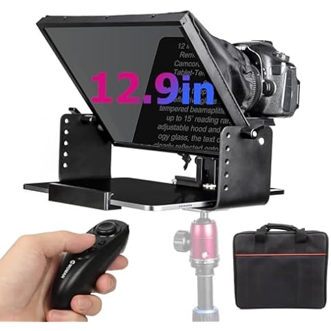 Teleprompter, MOMAN MT12 Metal Prompter Kit 12 inch for 12.9inch iPad Tablets with APP Remote Control for DSLR Camera Camcorder Smartphone Mobile, Tablet-Teleprompter-Autocue-Camera-Prompting Cover