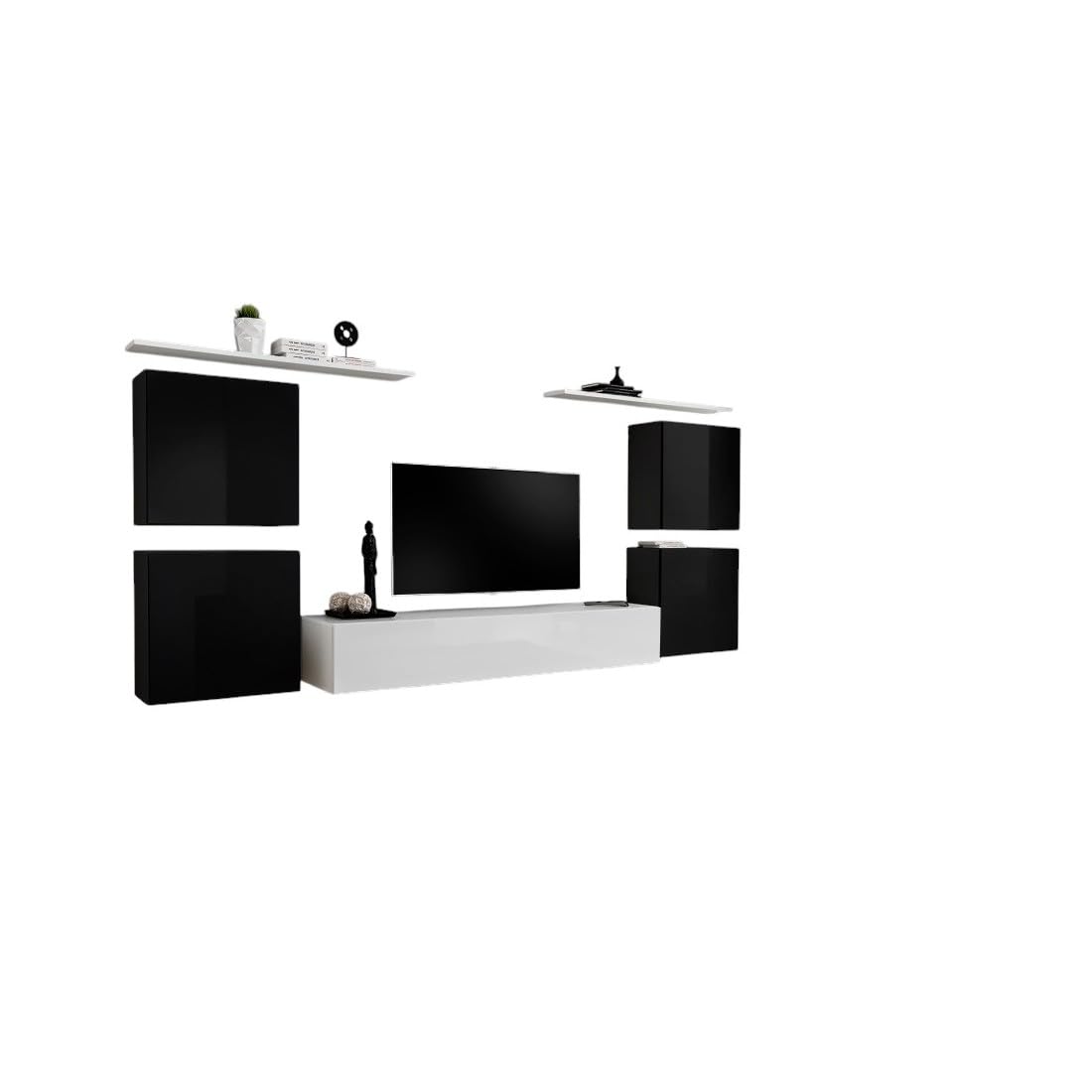 Meublorama Set di mobili da Salotto Switch IV Design, Colori Bianco e Nero Lucido.
