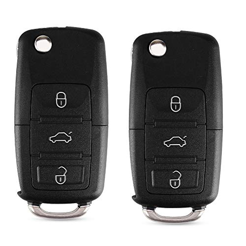Kelay 3 botones Flip Key Fob Shell Cover Control remoto Reemplazo de la caja de la llave Compatible para Polo Golf Passat Bora Octavia Touran Sharan Leon (sin cuchilla, 2 piezas)