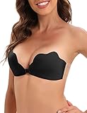 Tuopuda Mujer Sujetador Invisible Push Up sin Tirantes Adhesivo Sujetador Silicona Reutilizable Sin Espalda Invisible Pezoneras para Vestido de Boda, Vestido de Noche, Festivales(Negro,D)