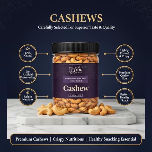 Image of LILA DRY FRUITS Roasted Cashew Nuts 200 gms Himalayan Pink Salt Flavour | Premium Crunchy Salted Kaju Snack Protein Rich Roasted Dry Fruits Healthy Namkeen Snack for Daily Munching Perfect for Gifting