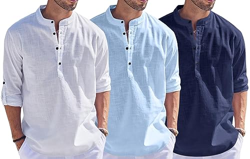 Image of Combo of Men Solid Cotton Blend Straight Kurta Shirt Pack of 3