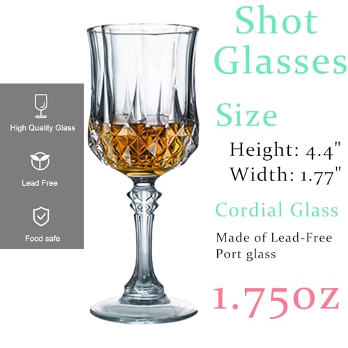 Cordial Glasses With Stem - Sherry, Port, Crystal Shot, Limoncello - 1.75 oz (Set of 6)