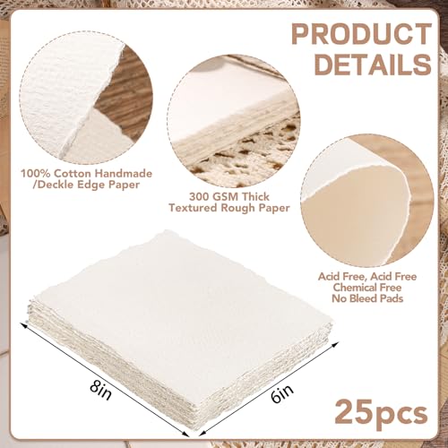Image of Prudiut 25 Sheets Cotton Watercolor Paper, 300 GSM, 6 x 8 inch, Texture Laid, Ideal for Watercolor Painting, Acrylic Sketching, Card Making
