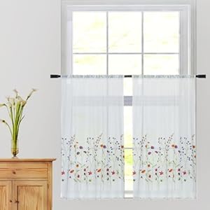 Kfl027sheerembroiderypastoralstylecafecurtainwhitesheertiersforwindows2panelswildflowerw30xl36x2tiers Urban Country Home Decor Kfl027 sheer embroidery pastoral style cafecurtain white sheer tiers for windows 2 panels wild flower w30 xl36 x2 tiers urban country home decor