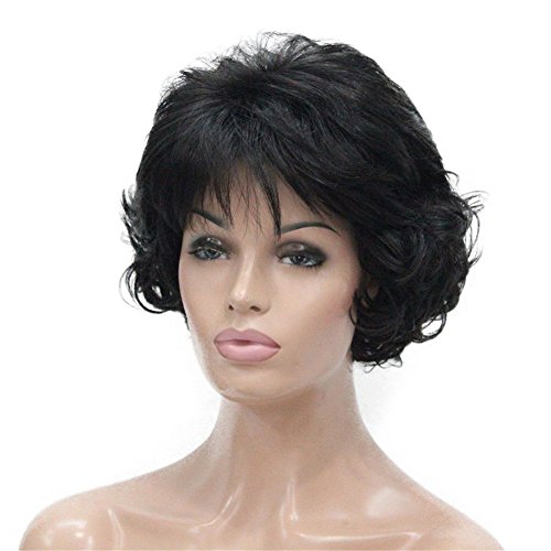 Aimole Black Short Curly Synthetic Wig Full Capless Hair Daily Wigs (2-Natural Black)