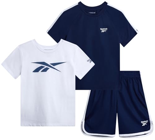 Image of Reebok Toddler Boys Short Set - 3 Piece Summer Outfit with 2 T-Shirts & Shorts - Activewear Clothes for Toddler & Little Boys