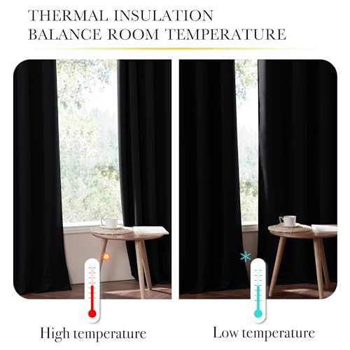 Image of NICETOWN 100% Blackout Curtain Set, Thermal Insulated & Energy Efficiency Window Draperies with Same Color Liner, Noise Reducing Short Curtains for Living Room (Jet Black, 42 inch W x 63 inch L, 2 Panels)