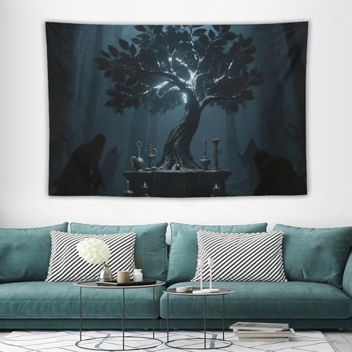 Tapisserie murale bohème arbre de vie noir de qualité supérieure 152x228