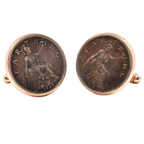 Gemelos para camisa: Genumis Britannia - Moneda 1 farthing 1902-1925 Reino Unido - Color Oro Rosa - 20 mm