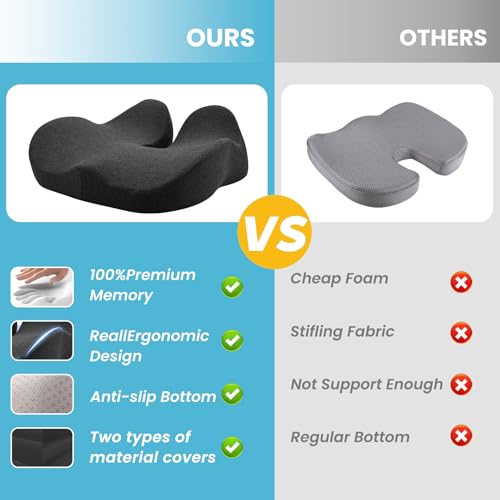 OVRST Memory Foam Seat Cushion，Ergonomic Office Chair Cushion，Coccyx Cushion for Tailbone Pain Relief Butt Pillow for Long Sitting，Suitable for Gaming Chair Car Seat Wheelchair by OVRST - Image 3