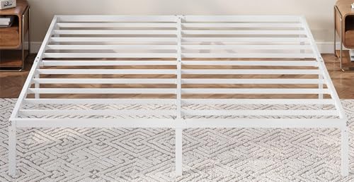 Image of Allewie King Size Bed Frame, 12 Inch Metal Platform Beds with Storage Space, No Box Spring Required and Easy Assembly, White