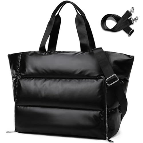 Mabecol Bolso Shopper Mujer Grande 35L Tote Acolchado Impermeable PU, Bolso de Mano y Bandolera con Correa Ajustable para Trabajo, Viaje, Gimnasio, Yoga, Uso Diario, Cabe Portátil 15,6' Negro