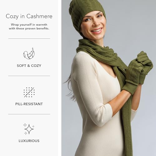 Fishers Finery Women's Pure Cashmere Cable Knit Hat Glove Scarf Set with Gift Box2