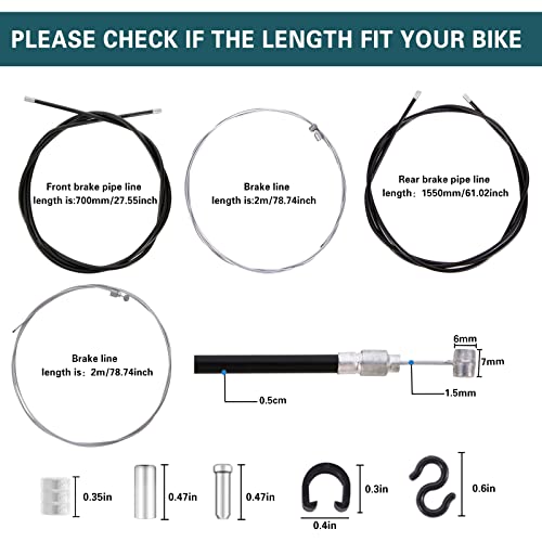 1 Pair Bike Brake Cable Set,Front and Rear Brake Cable,Universal Standard Bicycle Brake Cable for Mountain MTB Bike,Bike Brake Wire Set for Road Bike and Common Bike,Free End Caps accessories,Black