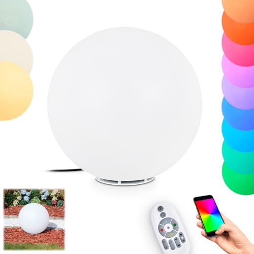 HOFSTEIN Kugelleuchte Ilorn, Kugellampe aus weißem Kunststoff, RGB Wegelampe Ø 50 cm mit Fernbedienung, CCT einstellbar 2700-6500, Farbwechsler, Außenleuchte für Garten, IP 65, E27 inkl., 60 Watt
