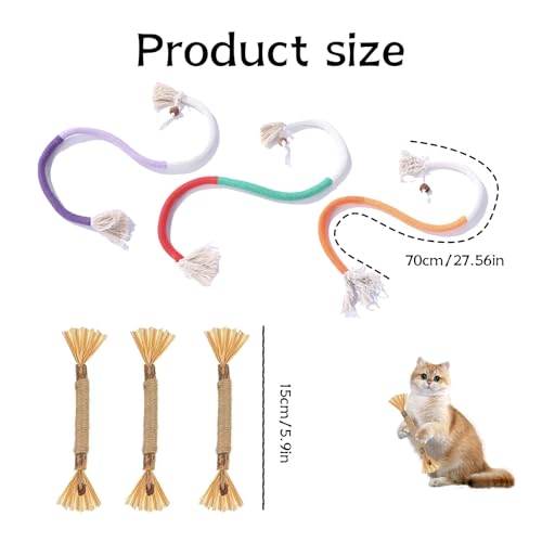 AYNKH Catnip Toy Bite Rope Chew Sticks, 6PCS Cats Kittens Teeth Cleaning Toys, Interactive Indoor Cat Nip Cotton Rope - Image 2