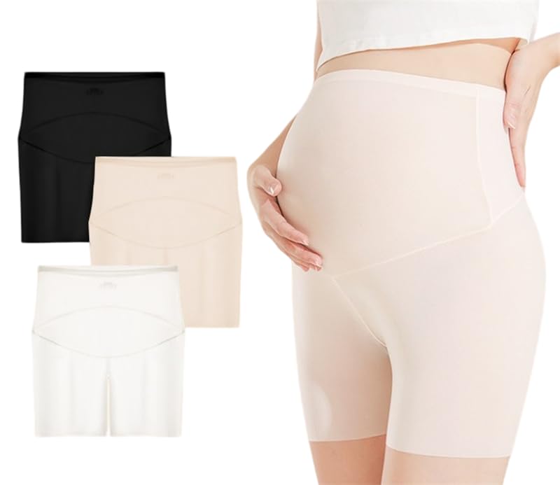 Ropa interior de maternidad de cintura alta, paquete de 3 bragas de seguridad sin costuras de seda de hielo, no se enrollan, calzoncillos invisibles para mujer, multicolor, L