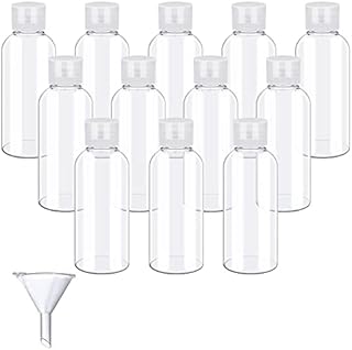 SPEACOUR 12 Pcs Clear Travel Bottles 50ml Transparent Flip Cap Bottles Refillable Empty Travel Containers Bottle Plastic Lotion Bottle with Small Funnel for Shampoo, Conditioner, Lotion, Toiletries