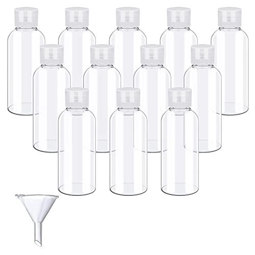 SPEACOUR 12 Stück Reiseflaschen Set 50ml Plastikflasche Transparent Leere Kosmetik Reisebehälter Mini Luftflaschen PET Reise Duschgel Behälter mit 1 Klein Trichter Kosmetikflaschen zum Befüllen
