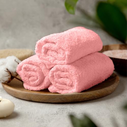 Image of Towel and Linen Mart 100% Cotton - Wash Cloth Set - Flannel Face Cloths, Highly Absorbent and Soft Feel Fingertip Towels (Pink, Pack of 12)