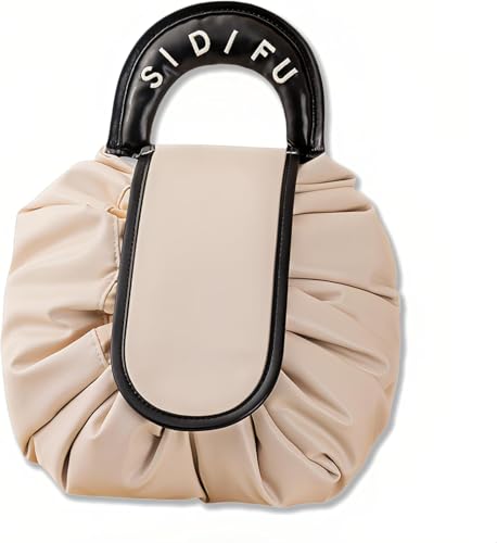 COMVASTARS Saco con cordón,Neceser Maquillaje con Cordón,Neceser,Organizador De Maquillaje Gran Capacidad,PortáTil Neceser Maquillaje Viaje,Bolsa de Cosméticos,Bolsa de Cosméticos Viaje(Blanquecino)