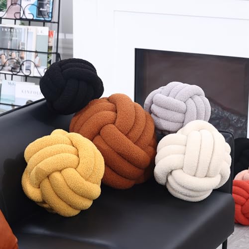 Petrella Knot Pillow Ball Round Throw Pillows Home Decor Cushion Decorative Aesthetic Throw Pillows,Lambswool Yellow 11inch