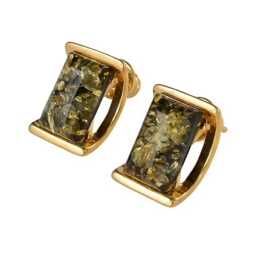 Boucles d'oreilles ambre vert anti-allergie en argent 925 plaqué or pour oreilles sensibles