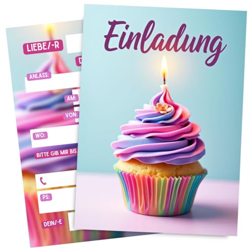 ZETTMANN® 10er Set Einladungskarten Einladung Kinder Kindergeburtstag Mädchen Jungen Geburtstag Taufe Einschulung Mitgebsel Geschenk I hochwertig I Ater 4 5 6 7 8 9 10 11 12 13 Jahre (Cupcake)