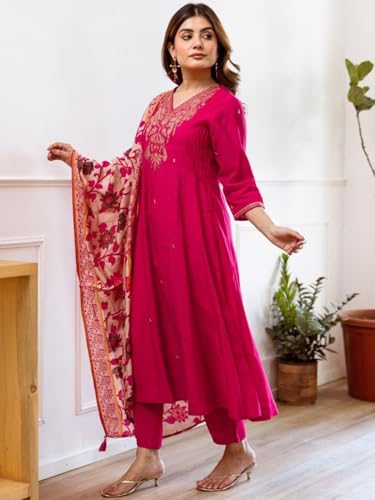 Image of KLOSIA Women Embroidery Straight Kurta and Pant Set with Dupataa