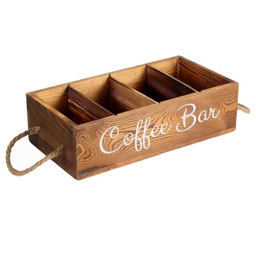 Panier de rangement en bois à 4 compartiments pour organiser le coin café