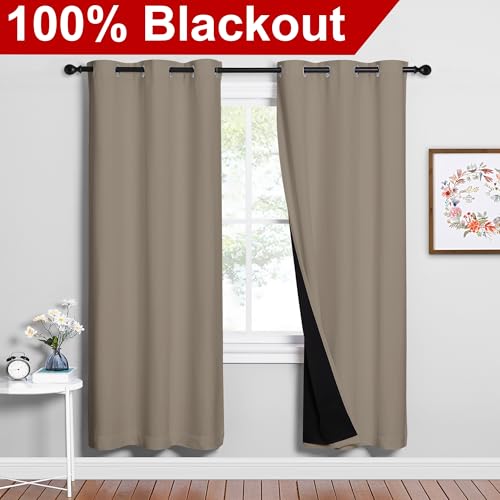 Image of NICETOWN Taupe Full Shade Curtain Panels, Pair of Energy Smart & Noise Blocking Out Blackout Drapes for Dining Room Window, Thermal Insulated Guest Room Lined Window Dressing(Taupe, 42 x 72 inch)