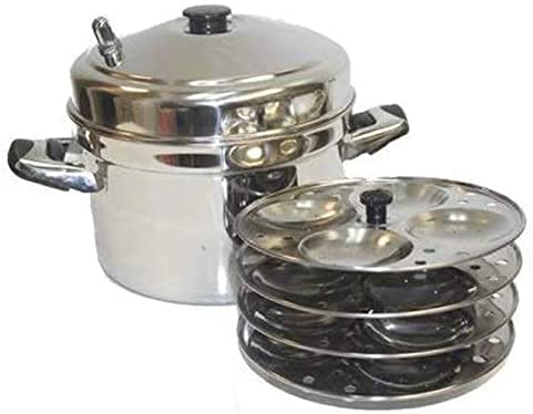 4-Rack Stainless Steel Idli Cooker with Strong Handles, Makes 16 Idlis