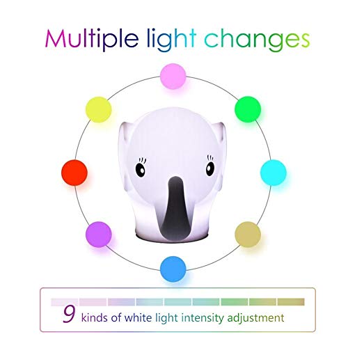 Image of Night Light Kids with Cute Elephant Design Children's Room LED Bedside Lamp with Changeable RGB Colors Rechargeable Night Light Compatible with Touch-Control & Remote Control - Elephant