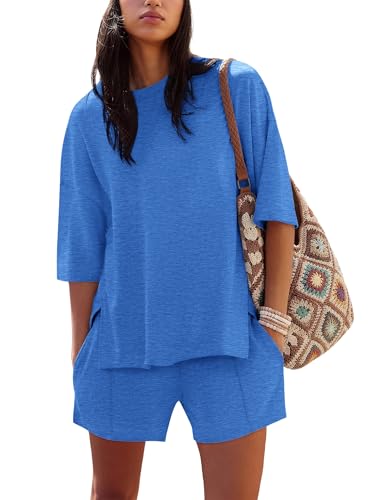 Image of COCCKO Womens Shorts Sets Matching Lounge Two Piece Outfits Summer Cute Casual Vacation Short Sleeve 2 Piece Set