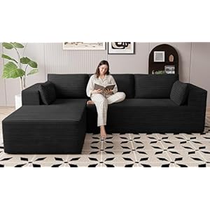 106″ Cloud Sectional Boneless Couches for Living Room, Modular L Shaped Couch with Deep Seat Oversized Left Facing Chaise, Memory Foam Compressed Spineless 3 Seater Sofa for Bedroom Apartment, Black