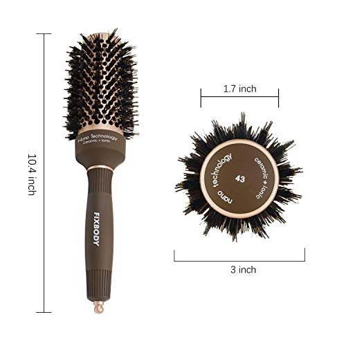 Fixbody Round Hair Brush With Boar Bristles, Nano Thermal Ceramic, Ionic Tech, Roller Hairbrush For Blow Drying, Curling, Straightening (3 Inch, Barrel 1.7 Inch) #TOP3
